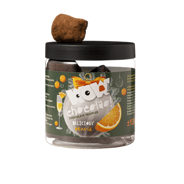 Barattolo regalo di tartufi di Natale all'arancia confit 130g | Cioccolato all'arancia festivo