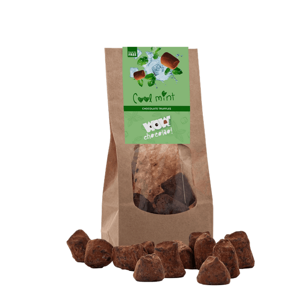 Mėtų skonio šokoladiniai triufeliai – 130 g biologiškai suyrantis maišelis