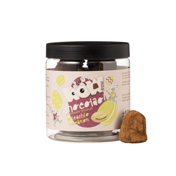 Pot cadeau de truffes au chocolat macaroon pistache - Pâques 130g