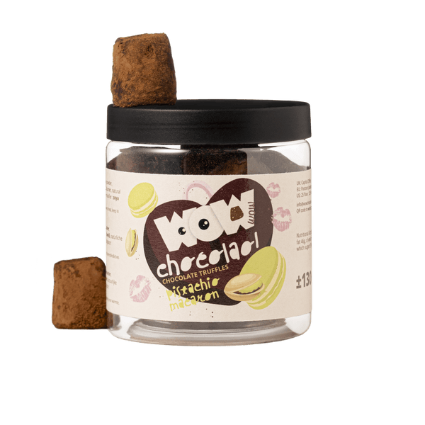 Pot cadeau de truffes au chocolat macaroon pistache - Saint-Valentin 130g