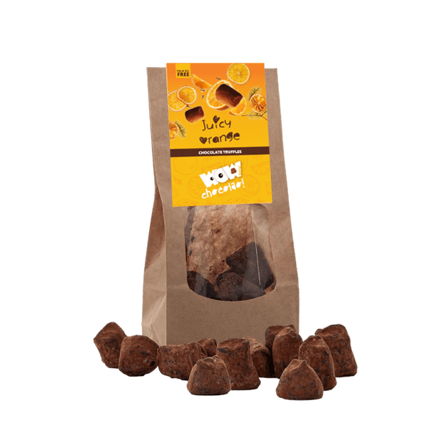 Konfiteret appelsin chokoladetrøfler - Juleudgave - Biologisk nedbrydelig pose 130g