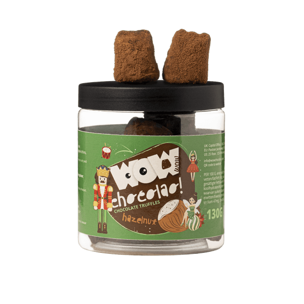 Hasselnød juletrøfler gaveglas 130g | Festlig nøddechokolade