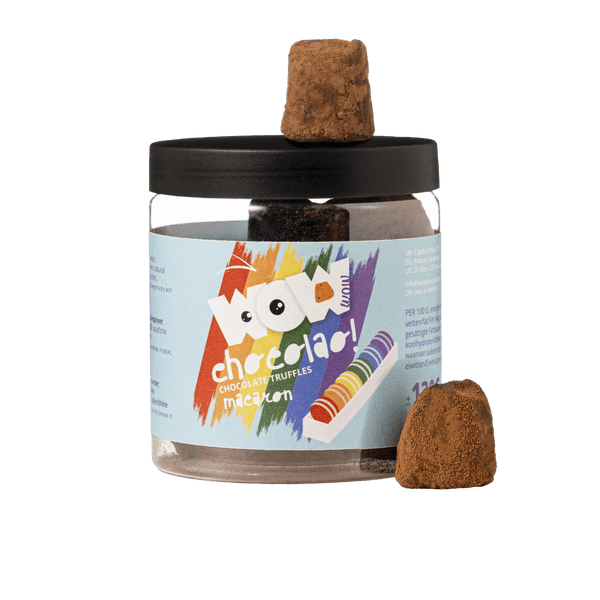 Macaron Pride chokoladetrøfler gaveglas 130g | Farverig luksuschokolade
