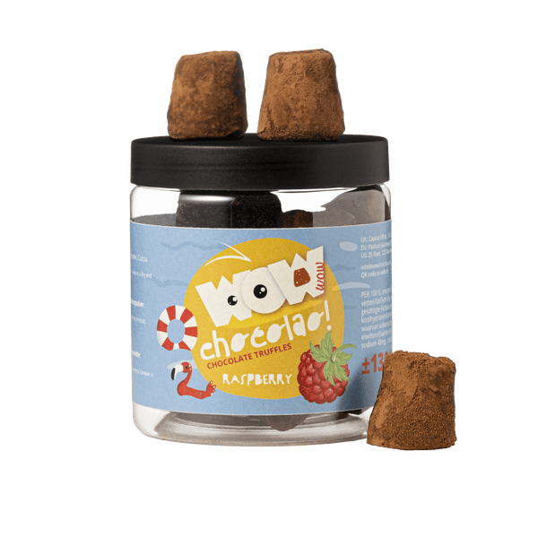 Hindbær sommertrøfler gaveglas 130g | Frugtagtig sommerchokolade