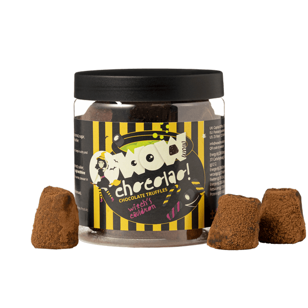Frasco de Presente com Trufas de Chocolate Caldeirão da Bruxa 130g | Chocolate de Halloween